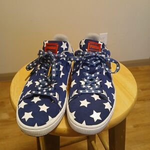Puma Suede Mens Sneakers Size 7.5 Blue and White "Fourth Of July"